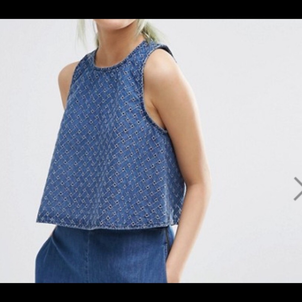 ASOS DENIM CUTWORK SHELL TOP SIZE 12 ~ NWOT $49